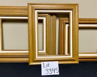 Lot 3345 $45.00  3 Oak and Canvas frames, nice pairing! 	Openings: 2 @ 9x12 and 1@ 8x10"	
