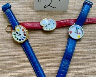 Jewelry & Misc. Lot 2 - $40.00 Two "Artist Genre" Watches + Bonus:  1.  J.C. Mareschal design, made in France.  2.  Ronica Quartz watch, and the Bonus:  A darling Red St. Marin Watch, showing paint swatches as the clock numbers on the face - needs a new band, but it sure is cute!
