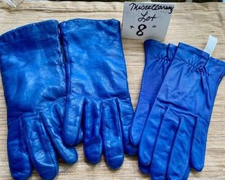 Jewelry & Misc. Lot 8 - $30.00  Two pairs of blue leather gloves includes 1 buttery leather size 7 gloves for driving in a blue color, and another oh-so-soft Leather Gloves size 6-1/2.  Excellent Condition.  Note:  We are selling a gorgeous Perry Ellis Blue Wool Dress Coat on an earlier lot - these gloves match exactly! 