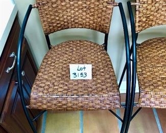 Lot 3153. $240.00   4  Woven Wicker bar stools, good condition, need a nice cleaning, great structure.  19"W x 43"H  x 30" seat height