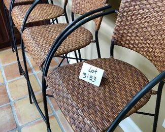 Lot 3153. $240.00   4  Woven Wicker bar stools, good condition, need a nice cleaning, great structure.  19"W x 43"H  x 30" seat height