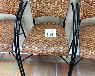 Lot 3153. $240.00   4  Woven Wicker bar stools, good condition, need a nice cleaning, great structure.  19"W x 43"H  x 30" seat height