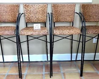 Lot 3153. $240.00   4  Woven Wicker bar stools, good condition, need a nice cleaning, great structure.  19"W x 43"H  x 30" seat height