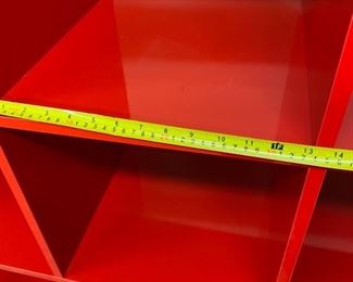 Lot 3290. $80.00 Red Ikea Expedit or Kallax #14729, 16 cube storage unit with double drawer insert. 59"w x 15.5"d x 59"t	 Will need to be disassembled to be removed by the purchaser. Each Cube is 13.25" x 13.25". 