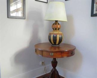  Drum Table &  Painted Gourd Lamp 