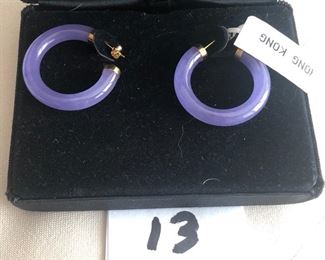$50.00.   14k yellow gold/lavender jade hoop earrings made in Hong Kong.  Hoops measure 1.25"