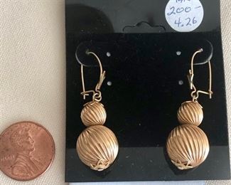 $200.00.   14k yellow drop ball earrings.
