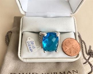 $300.00.   Gorgeous DAVID YURMAN 950 silver/diamond large blue topaz ring.  Size 6.25.  Can be resized.