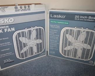 $20 each. Two new in box 20 inch Lasko box fans .