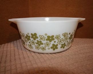 50% OFF ALL PYREX PIECES                                                    
$25. Crazy Daisies #474. White with green. 1.5 qt.      