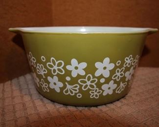 50% OFF ALL PYREX PIECES                                                    $20. Crazy Daisies #473. Green with white. 1 pint.