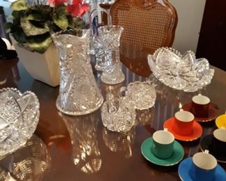Antique cut crystal, Demitasse cup/saucer set of 6