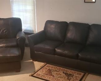 Leather Sofa and Leather Chair with Ottoman