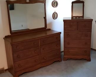 Wood Dresser with Mirror and Chest of Drawers