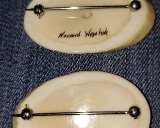 Back of Howard Weyahok Scrimshaw Pins