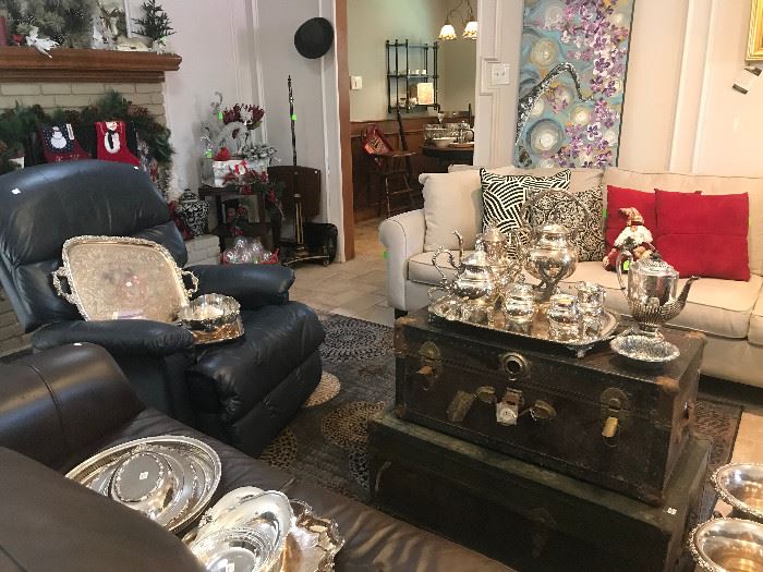 Traveling Trunks, Silver Plate Serving Pieces