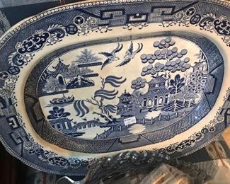 Antique Blue and White Large Serving Platter