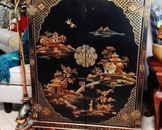 Black Lacquer Asian Style Cabinet
