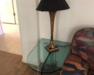 Glass side table, small lamp