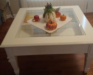 Coffee Table with Pull Out Drawers for adding your treasures to Display under the Glass