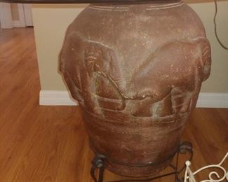 Urn with Elephants & Glass Table Top