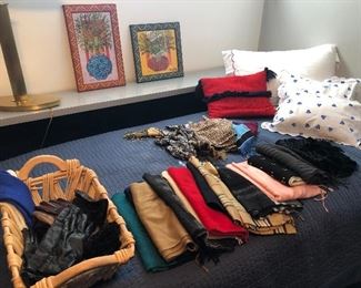 Leather gloves, scarves:  wool and silk