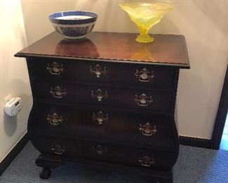 Bombay chest with 4 drawers (30 x 18 x 30) $275, blown glass bowl $75, Asian bowl $50