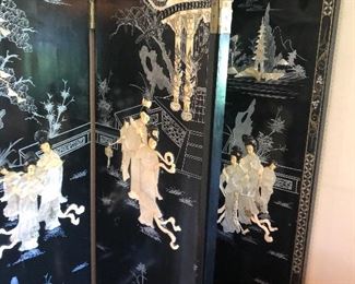 Asian room screen - 4 panels with mother-of-pearl - EXCELLENT condition - Each panel 18" wide x 73" tall - $950