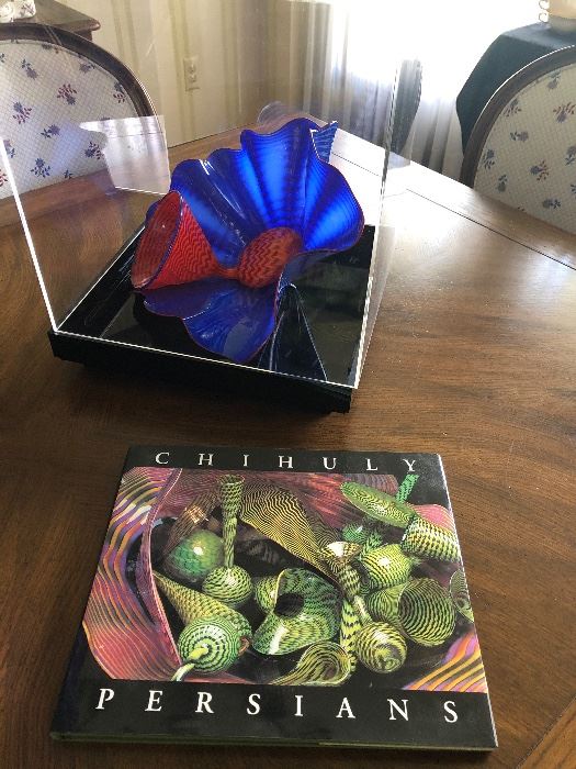 Dale Chihuly - art glass with stand and plexiglass cover - Persians Series - $8,000, autographed book included