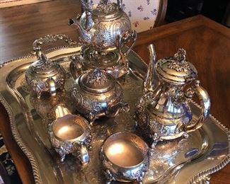 Silver-plated tea and coffee service set 6 pieces and tray