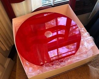 Hand-blown red glass cake plate - from Gumps - brand new in box - $90