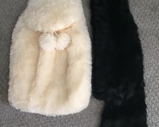 Hot water bottle holder and fur wrap.