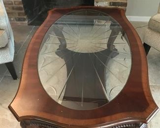 Wood Coffee Table with Glass insert.