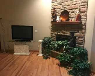 Tv tv stand entry table fake plants decor 