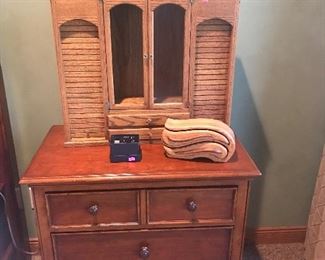 side table with king bed. Jewelry box 