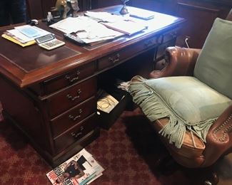 Hooker Executive desk with inset leather top, 71 1/2"w x 36"d x 30 1/2"h $450 (chair is not for sale)