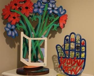 David Gerstein painted wood "Poppies" and enamel on metal art