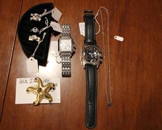 14/18k gold rings; Michele watch...
