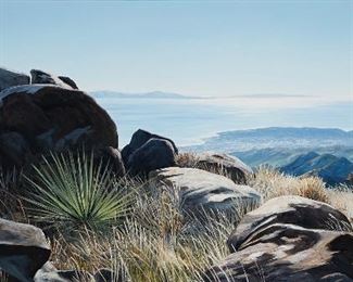 1017
John Grandfield
20th Century
"Clear & Quiet, Up On East Camino Cielo," 2013
Oil on masonite
Initialed and dated lower right: JG, titled on an artist's label affixed verso
24" H x 48" W
Estimate: $200 - $300