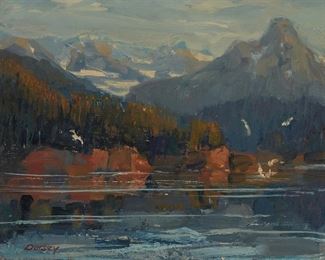 1020
William Dorsey
1942-2019, Ojai, CA
Lake In A Mountain Landscape
Oil on canvas
Signed lower left: Dorsey
8" H x 10" W
Estimate: $400 - $600