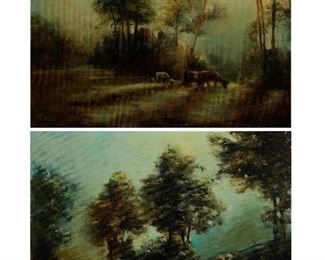 1027
Jennie Tomao
1934-2011, Californian
Trees In A Landscape & Cows In A Landscape (Two Works)
Each: Oil on canvas
Each: Signed lower left: Tomao
Each: 12" H x 16" W
Estimate: $400 - $600