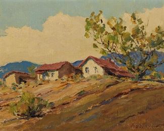 1031
William S. Darling
1882-1963, Laguna Beach, CA
"Hilltop"
Oil on canvas laid to board
Signed lower right: W. Darling, signed again and titled on an artist's label affixed verso
12" H x 16" W
Estimate: $600 - $800