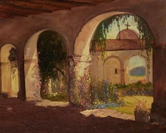 1040
Mission San Juan Capistrano
20th Century California School
Oil on canvas
Indistinctly signed lower right
24" H x 30" W
Estimate: $500 - $700