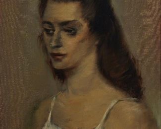 1053
George Chann
1913-1995, American
Portrait Of A Woman In A White Blouse
Oil on canvas
Signed lower right: Geo. Chann
20" H x 16" W
Estimate: $700 - $900