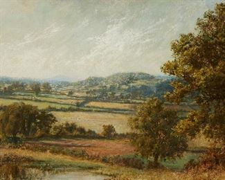 1059
Ernest Owen Cooke
1862-1937, United Kingdom
Trees And Pond In A Rolling Hills Landscape, 1905
Oil on canvas
Signed and dated lower left: Ernest O. Cooke
30" H x 50" W
Estimate: $500 - $700