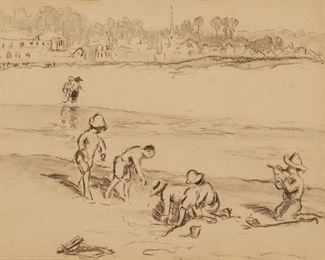 1076
William Horton
1865-1936, American/Paris
Children On The Beach
Charcoal on paper under glass
Signed lower left
Sight: 8" H x 10.5" W
Estimate: $600 - $900