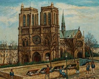 1082
Alois Lecoque
1891-1981, Los Angeles, CA
Notre Dame
Oil on canvas
Signed lower right: Lecoque, signed again verso
24" H x 30" W
Estimate: $600 - $800