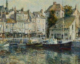 1100
Patrick Ryan
1934-2006, American
Harbor Scene
Oil on canvas
Signed lower right: Henri Plisson
27.75" H x 26" W
Estimate: $600 - $800