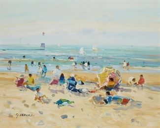 1122
Gaston Sebire
1920-2001, French
"Été À Trouville" (Summer In Trouville)
Oil on canvas
Signed lower left: G. Sebire, titled on the stretcher
20" H x 25.75" W
Estimate: $800 - $1,200