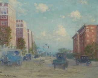 1130
Arthur Mitchell
1864-1954, American
Wm. Ford Co. Building, St. Louis
Oil on board under glass
Signed lower left: Arthur Mitchell
12" H x 16" W
Estimate: $300 - $500